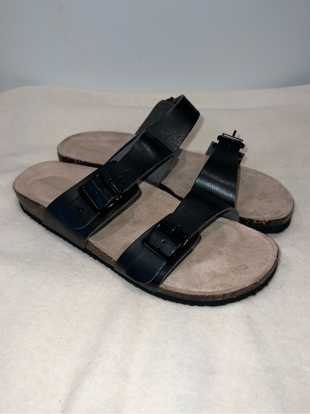 Madden Girl Brando Black Double Buckle Slide Sandals Size 8.5 NWOB